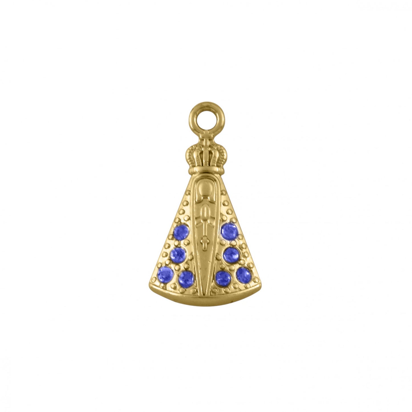 Pingente Nossa Senhora Ouro com Strass Azul