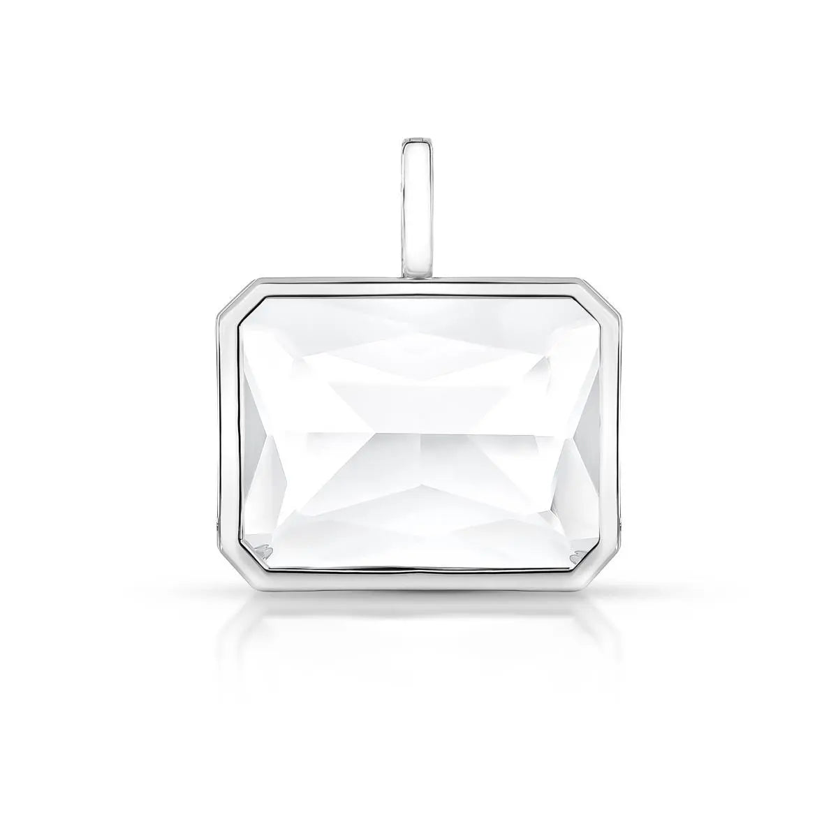 PINGENTE COM CRISTAL RETANGULAR E FECHO CLICK PRATA