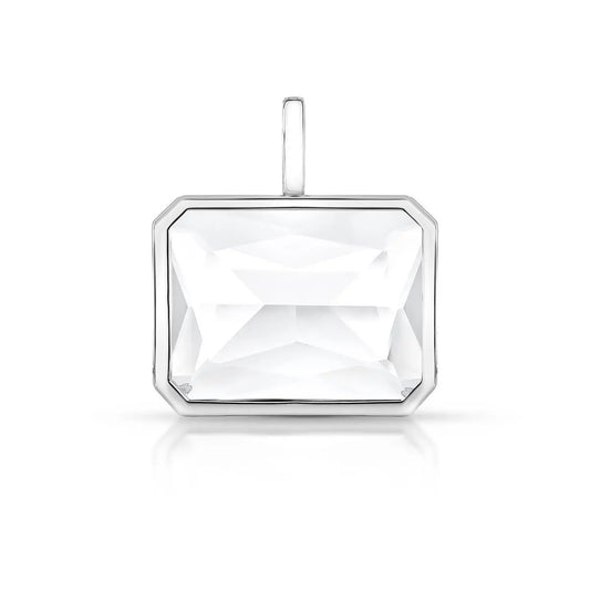 PINGENTE COM CRISTAL RETANGULAR E FECHO CLICK PRATA