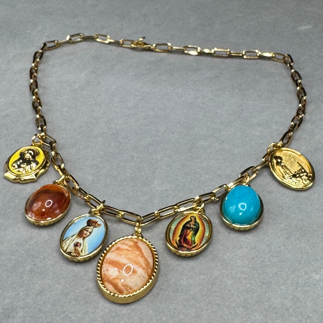 Colar elo cartier pingentes religiosos
