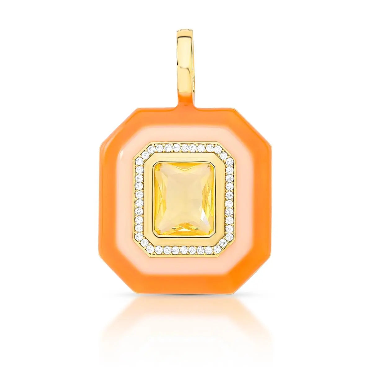 PINGENTE COM FECHO ESMALTADO E CRISTAL RETANGULAR