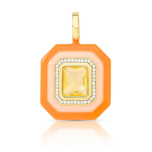PINGENTE COM FECHO ESMALTADO E CRISTAL RETANGULAR