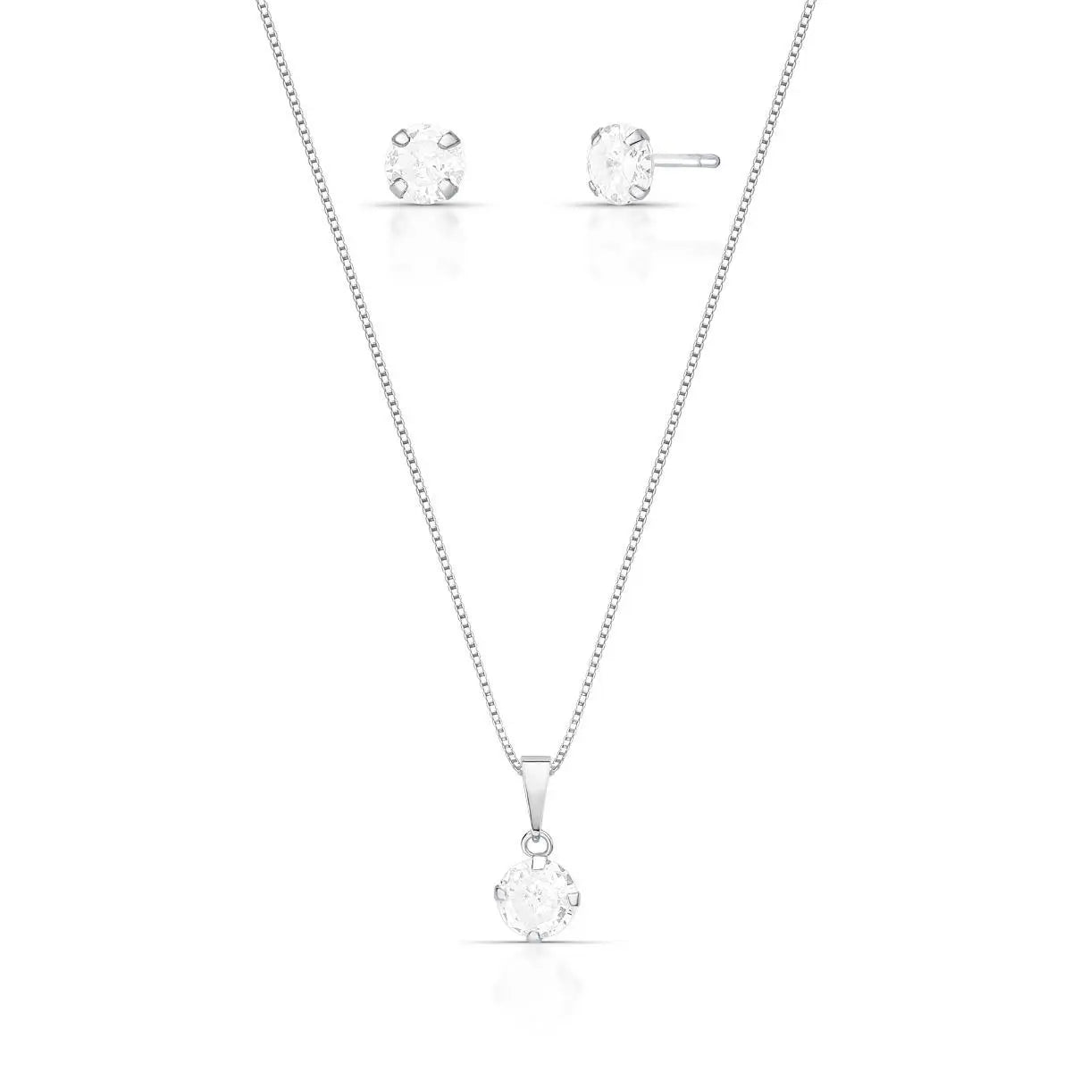 CONJUNTO BRINCO E COLAR PONTO DE LUZ PRATA LISA
