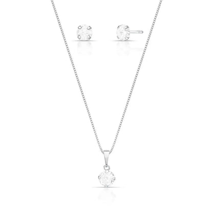 CONJUNTO BRINCO E COLAR PONTO DE LUZ PRATA LISA