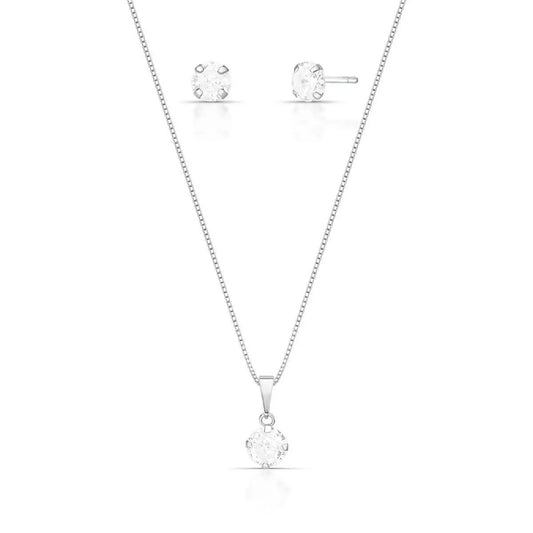 CONJUNTO BRINCO E COLAR PONTO DE LUZ PRATA LISA