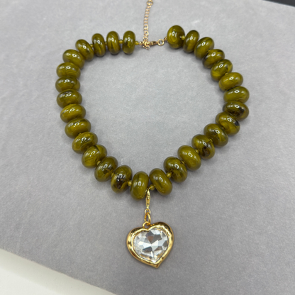 Colar quartzo verde com pingente cristal (pingente removível)