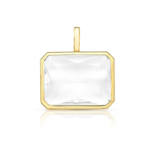 PINGENTE COM CRISTAL RETANGULAR E FECHO CLICK DOURADO