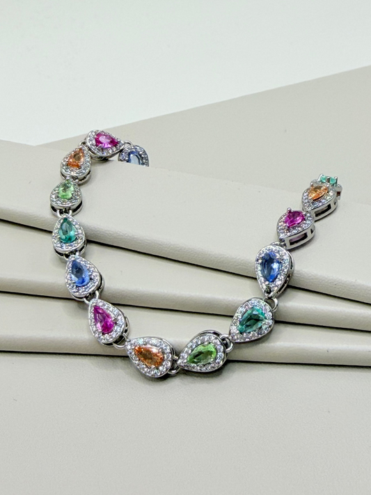 Pulseira Riviera arco-íris gota cravejada 3 mm (com extensor)