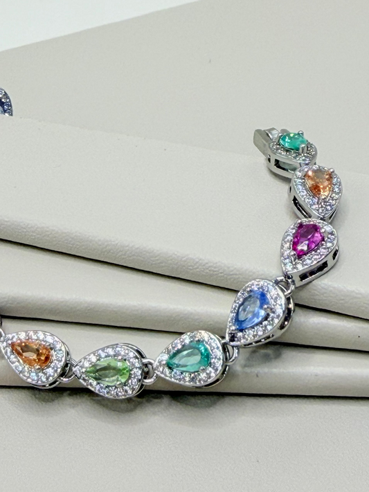 Pulseira Riviera arco-íris gota cravejada 3 mm (com extensor)