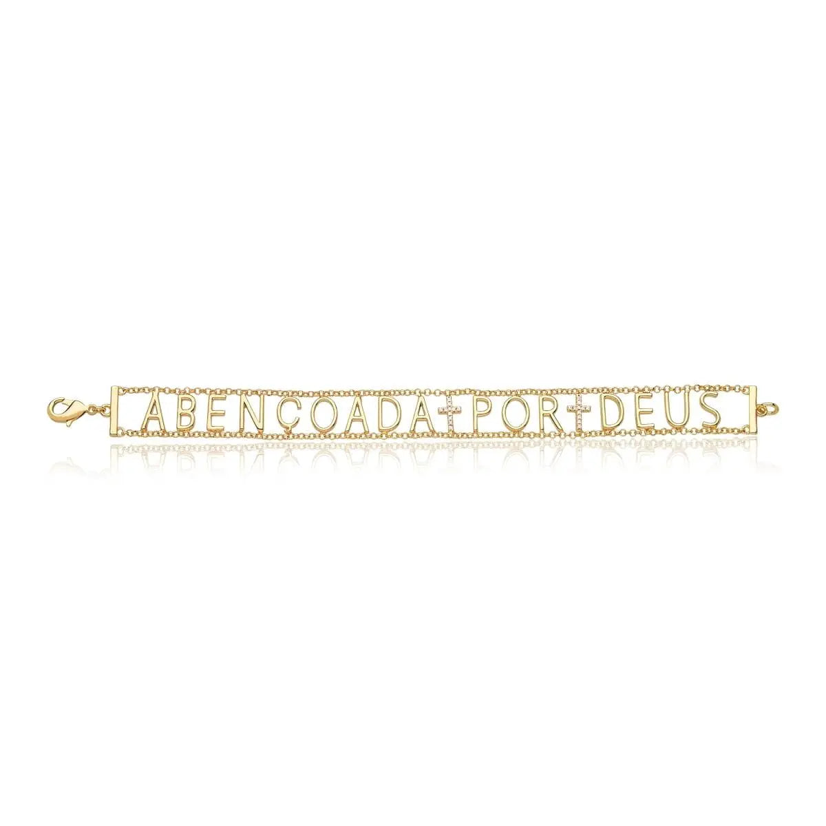 PULSEIRA COM ESCRITA ABENÇOADA POR DEUS E CRUZ EM ZIRCÔNIAS