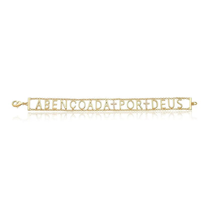 PULSEIRA COM ESCRITA ABENÇOADA POR DEUS E CRUZ EM ZIRCÔNIAS