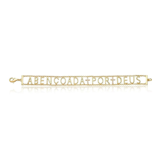 PULSEIRA COM ESCRITA ABENÇOADA POR DEUS E CRUZ EM ZIRCÔNIAS