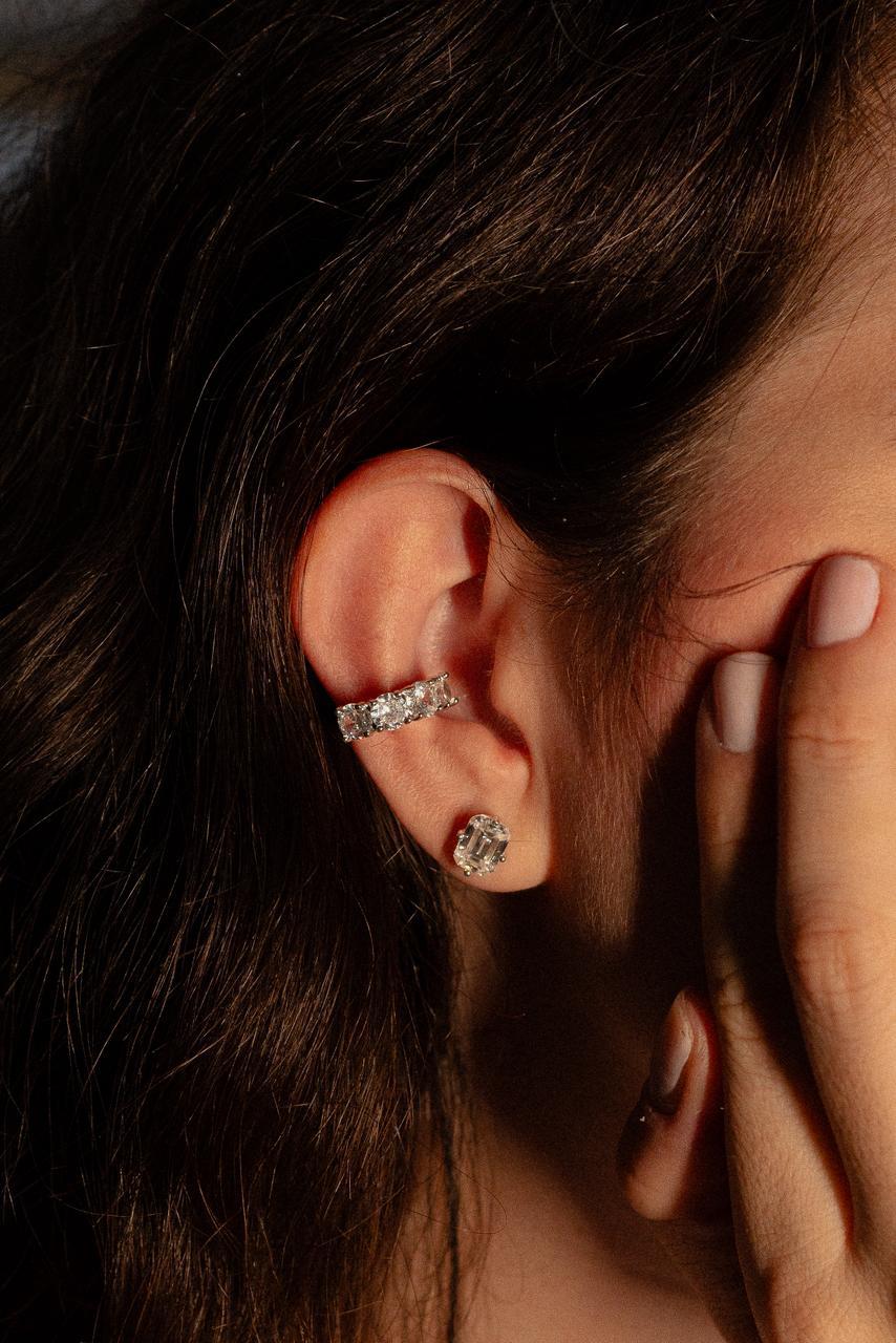 Brinco Moissanite Retângulo 8 mm
