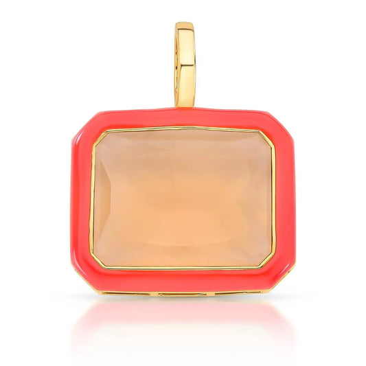 PINGENTE COM FECHO ESMALTADO E CRISTAL RETANGULAR