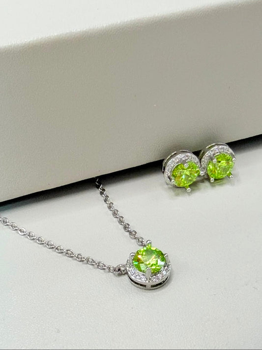 Conjunto Ponto de luz Peridoto Oliva Cravejado - Redondo