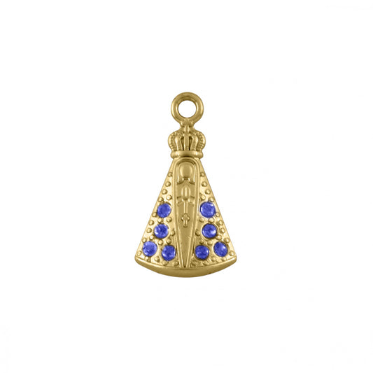 Pingente Nossa Senhora Ouro com Strass Azul